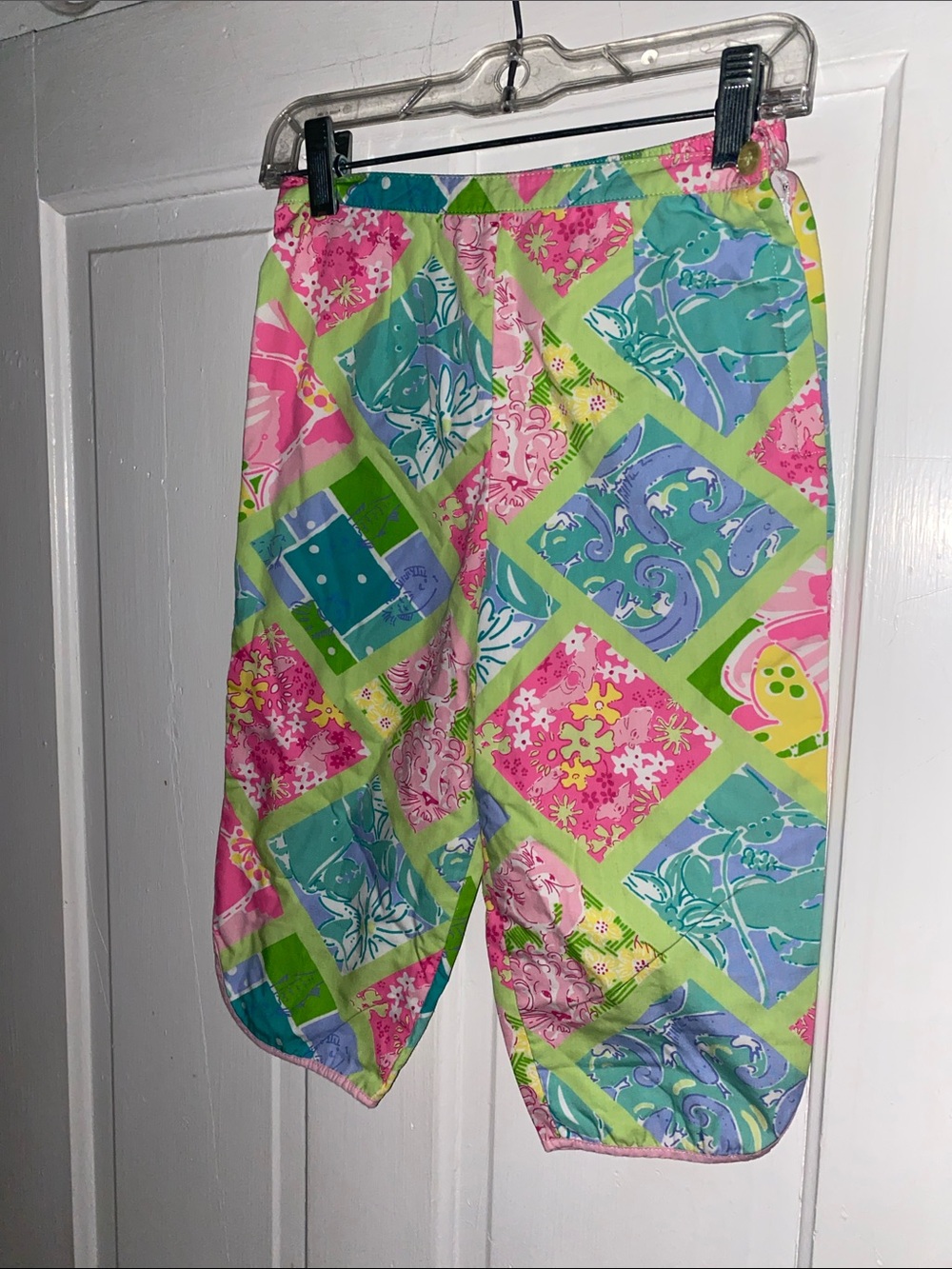 Lilly Pulitzer Girls Cropped Pants Floral/Fish Squares Sz 6
